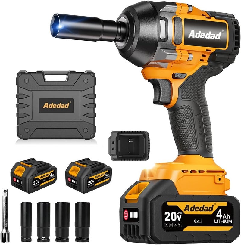 Adedad 1000N.m Cordless Impact Wrench 1/2 inch,20V 740ft-lbs High Torque Impact Gun with 2 x 4.0 AH Batteries,Sockets and Case,Brushless Power Impact Driver for Automotive and Heavy Duty Use - Image 1